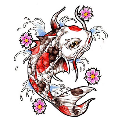 Koi Fish Design Water Transfer Temporary Tattoo(fake Tattoo) Stickers NO.11323